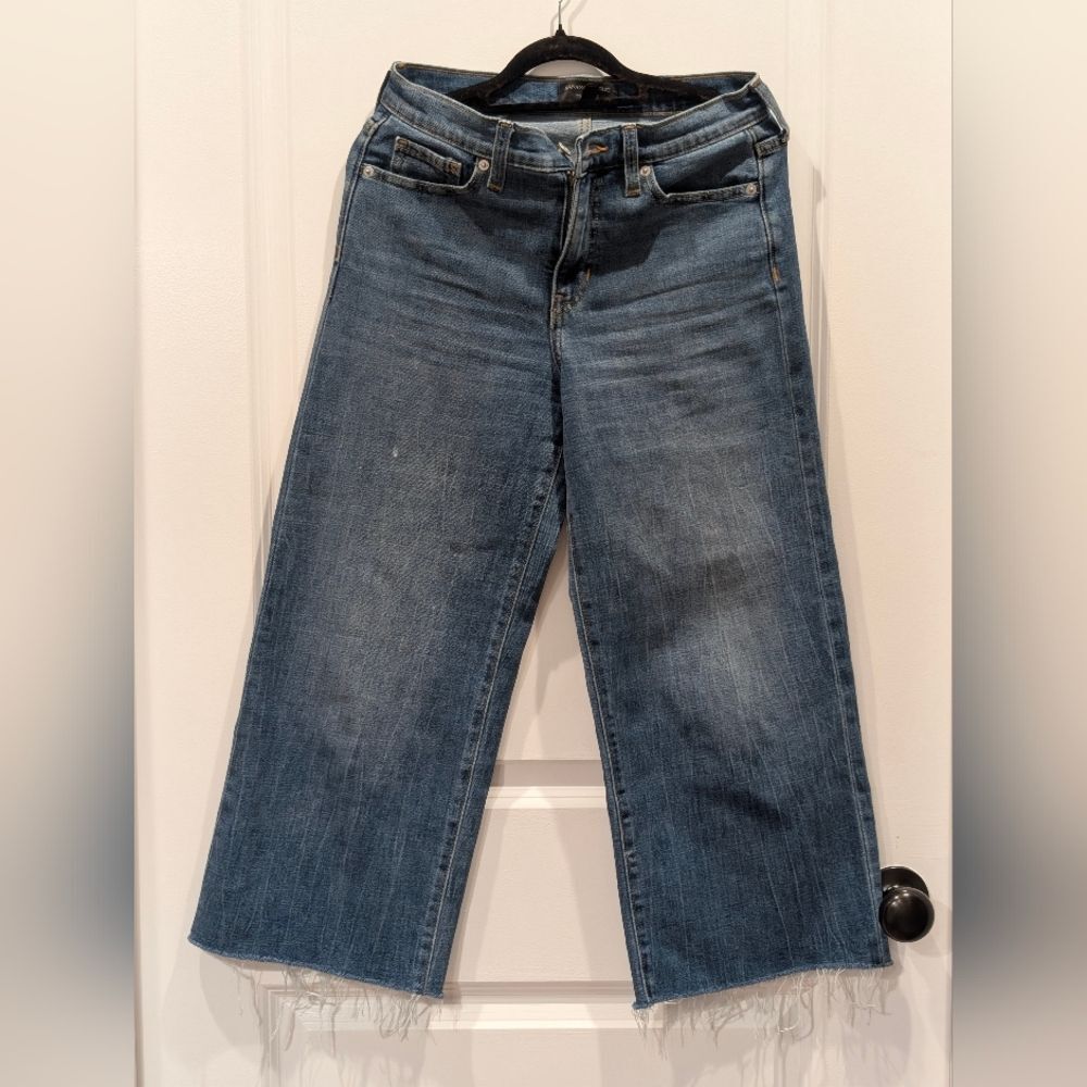 Banana Republic High-Rise Petite Wide Leg Crop Frayed Hem Sz 27 Jeans Minimalist - Picture 2 of 9